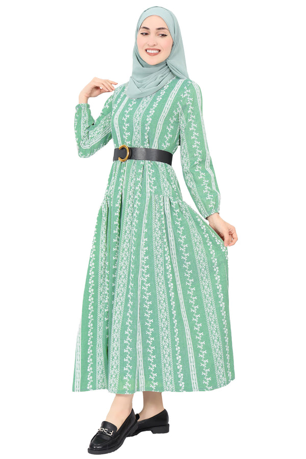 Patterned Dress with a Belt