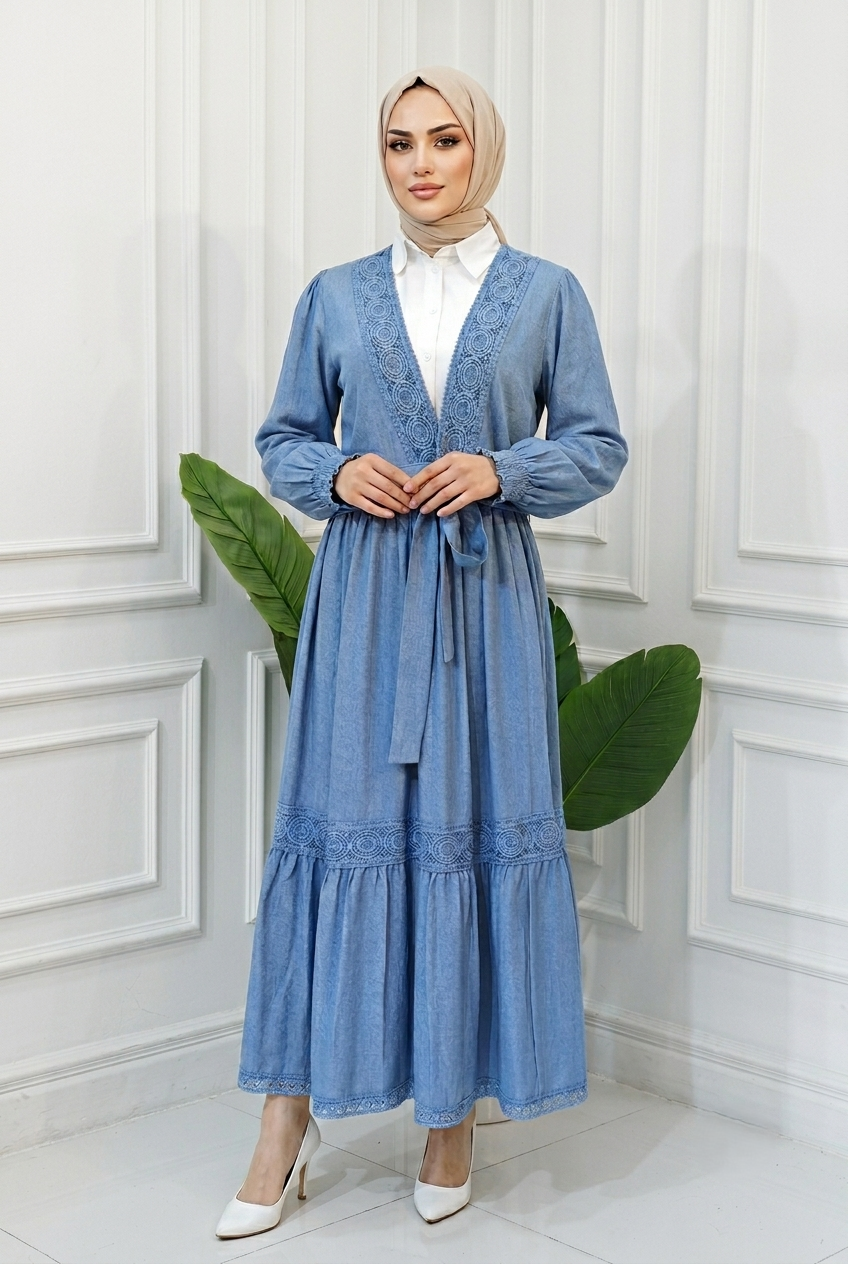 2-Piece Lace-Trim Modest Skirt Suit & Cardigan Set | D&F MODA