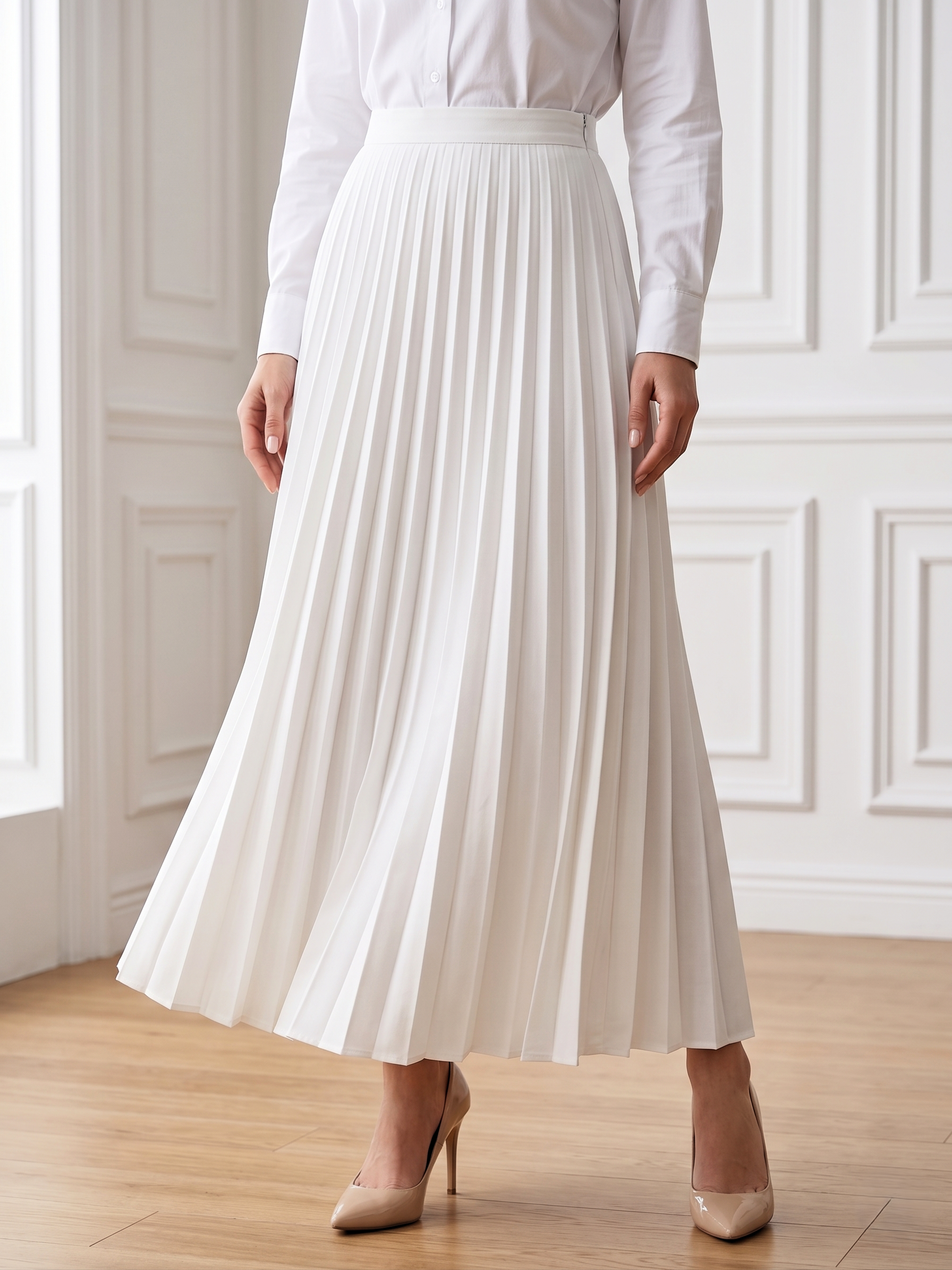 andmary Dida pleats flare skirt ベージュM Women's Pleated Maxi Skirt | High Waist – D&F MODA