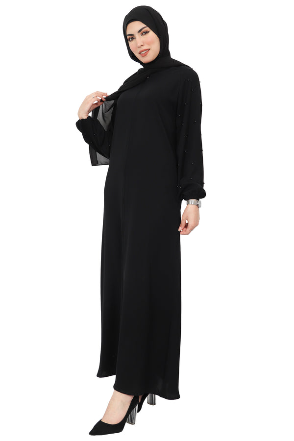 Abaya with Pearls on Sleeves