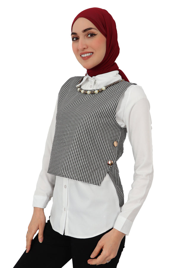 Patterned Vest with White Shirt
