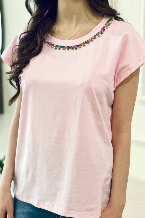 Cotton T-shirt Colored Strass