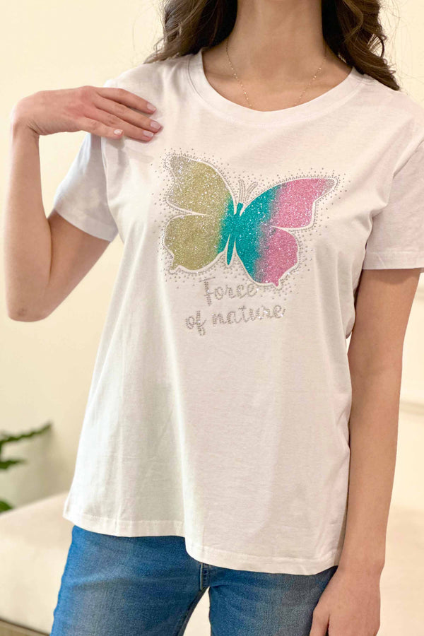 Cotton T-shirt Pink Butterfly