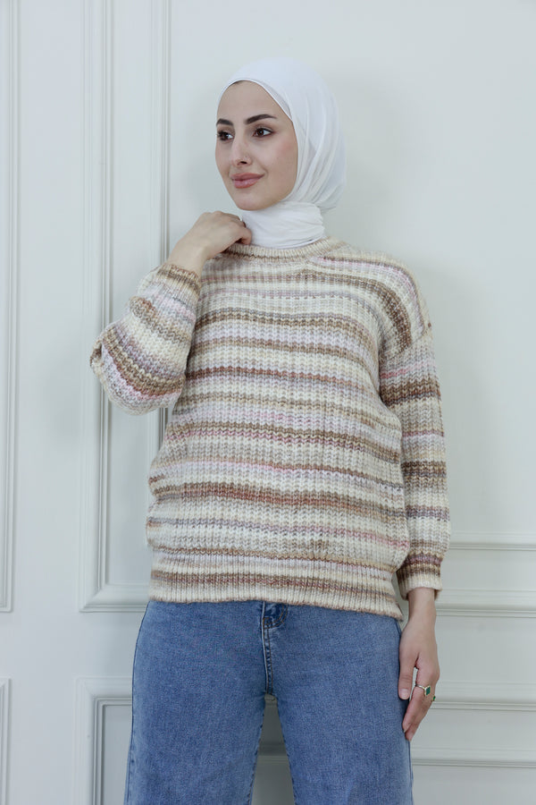 Women’s Striped Knit Sweater – Relaxed Fit