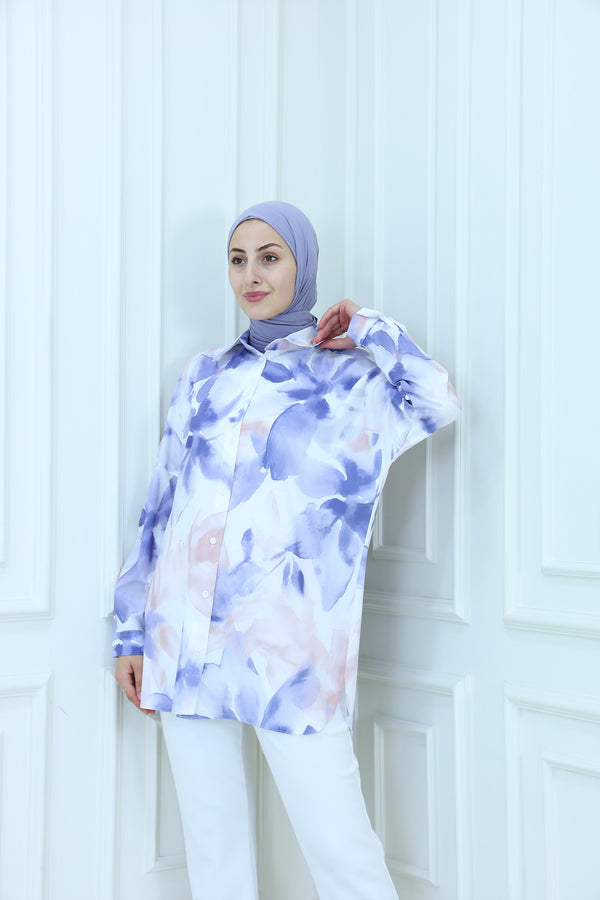 Boyfriend-Fit Shirt with Floral Patterns