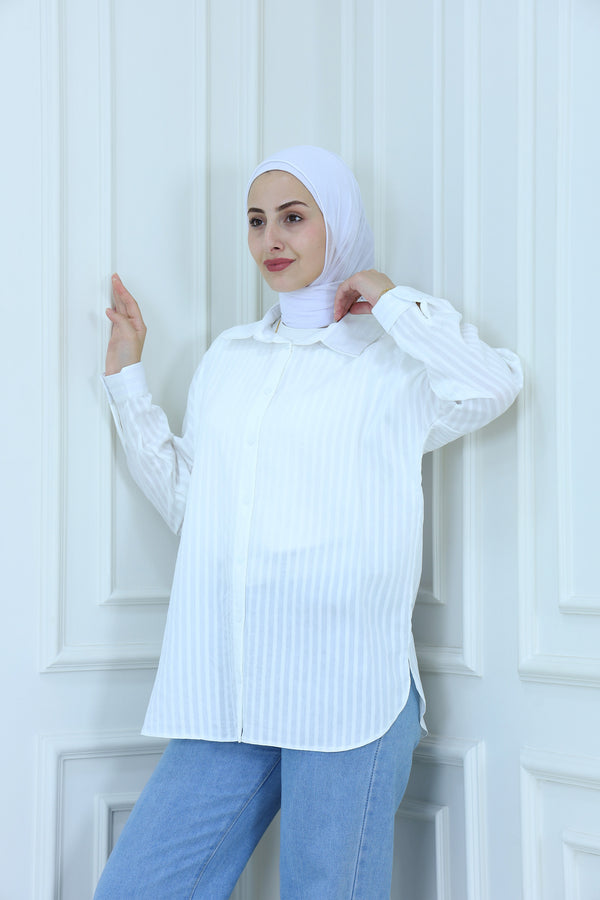 Boyfriend-Fit Shirt with Stripes