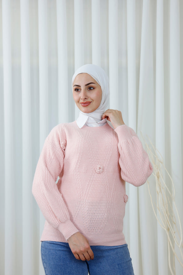 Textured Sweater with Floral Embellishments