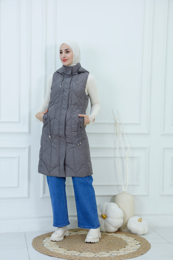Long Hooded Puffer Vest