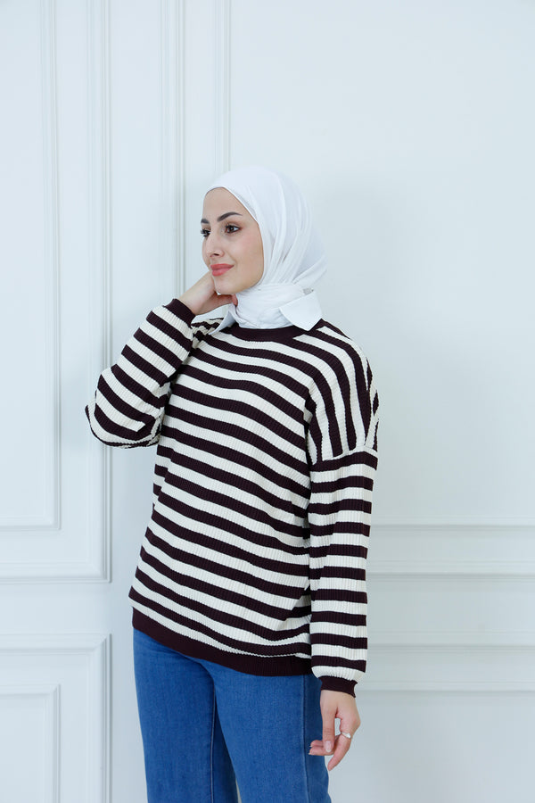 Pastel Stripe Knit Mock Neck Sweater