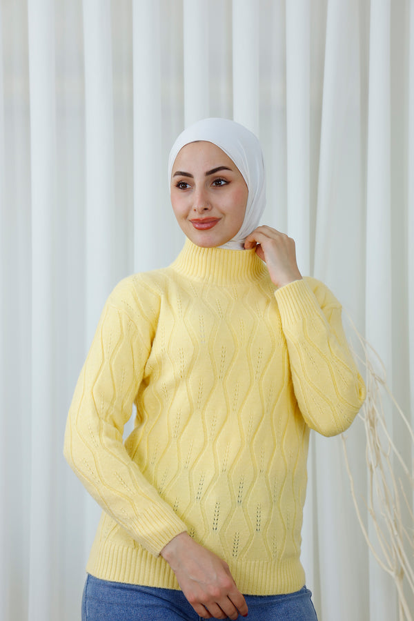 Textured High-Neck Sweater with Decorative Pattern