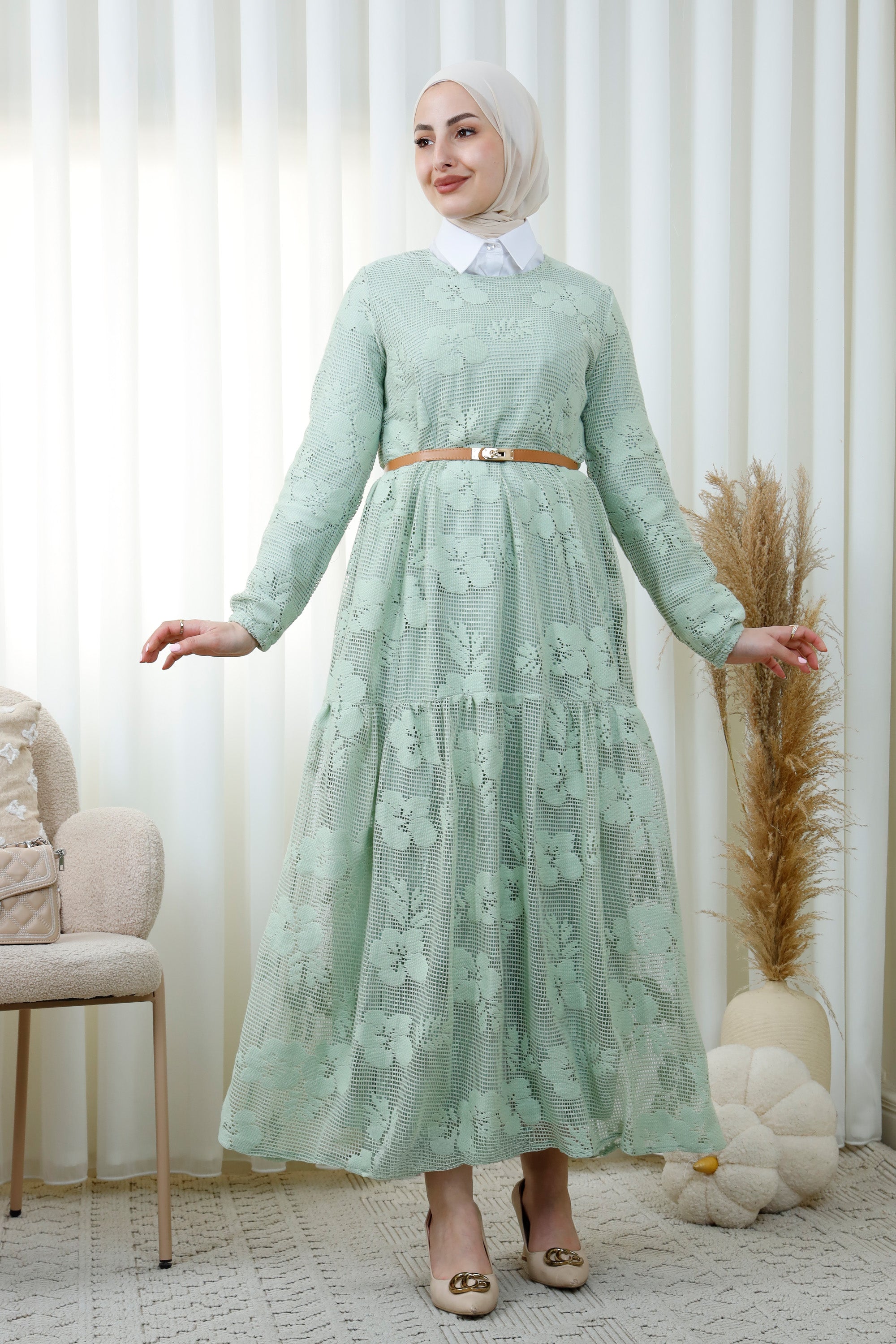 Modest Floral Lattice Lace Maxi Dress | Summer 2026 Collection