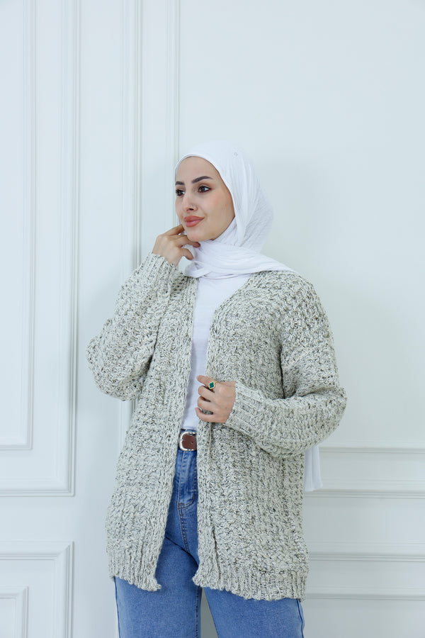 Textured Open-Front Popcorn Cardigan