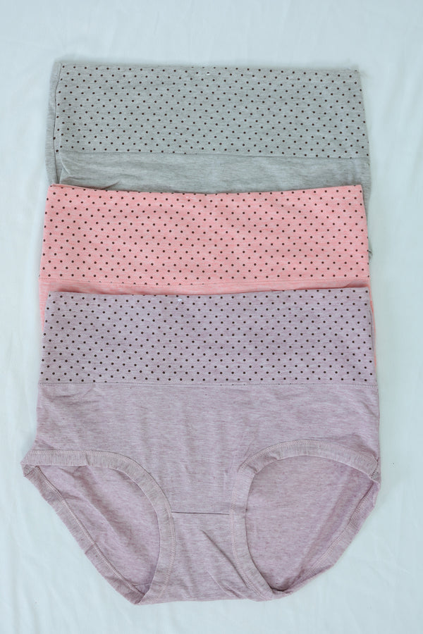 Women's Cotton High-Waisted Panty Set with Dot Waistband