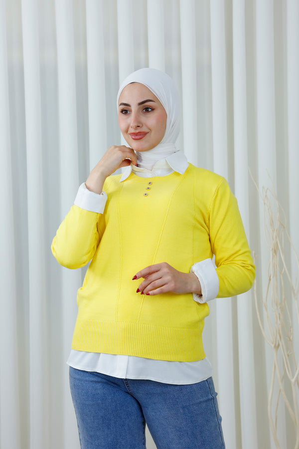 Gem-Button Knit Sweater