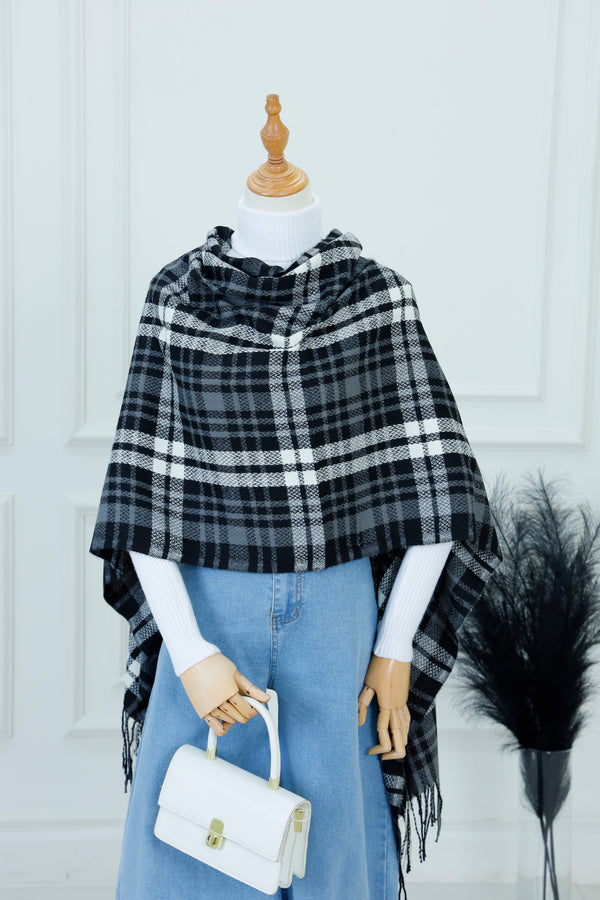 Plaid Knit Shoulder Scarf (2)