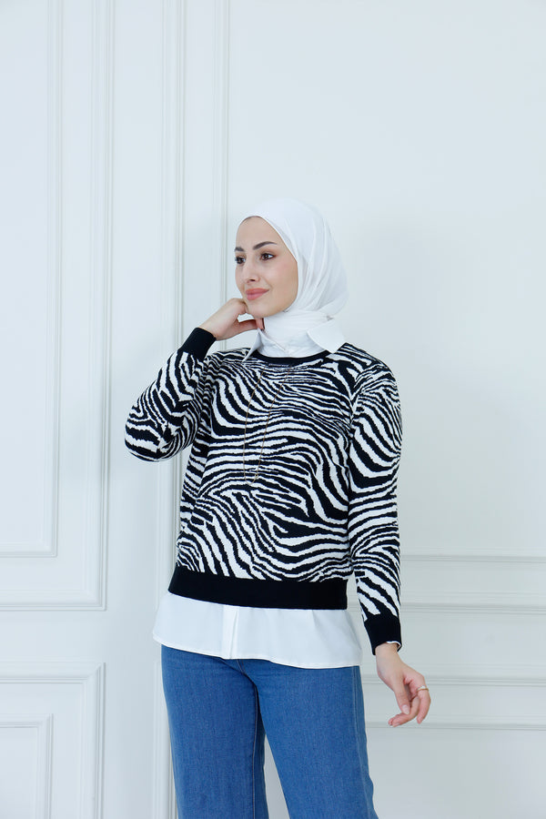 Black and White Zebra Print Knit Sweater