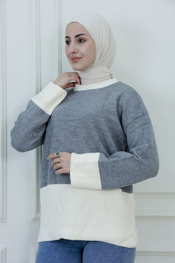 Women’s Color-Block Knit Sweater – Crew Neck