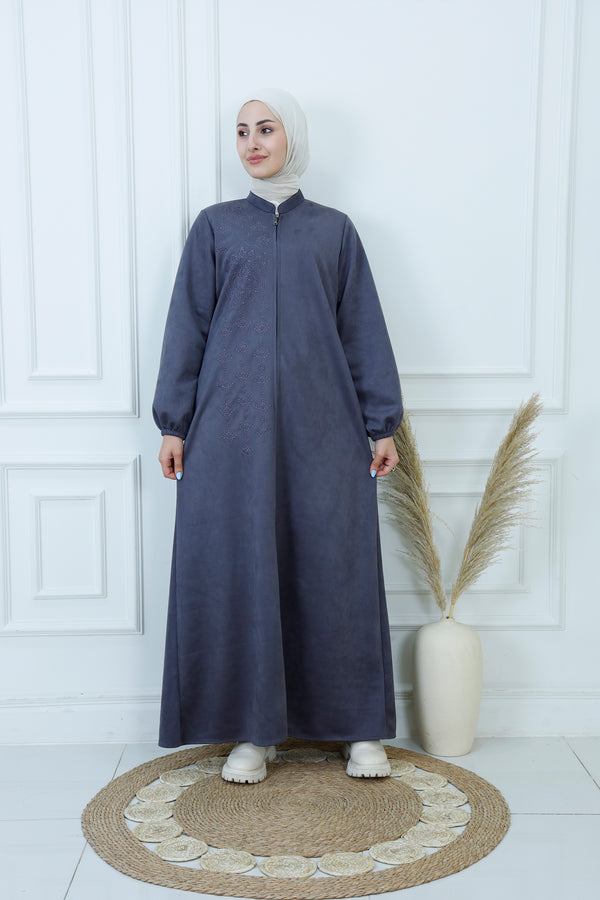 Embroidered Zip-Front Abaya