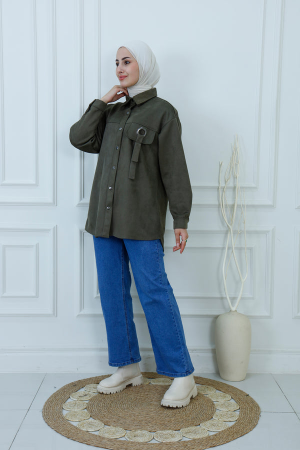 Snap-Button Longline Shirt with Ring Detail