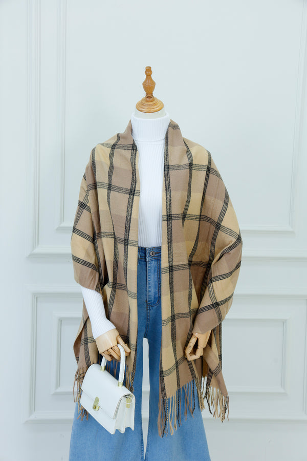 Plaid Knit Shoulder Scarf (6)