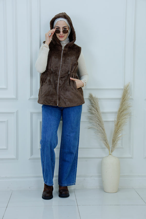 Women's Hooded Faux Fur Vest
