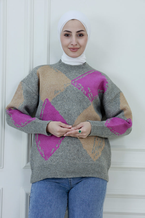Women’s Argyle Knit Sweater – Diamond Pattern