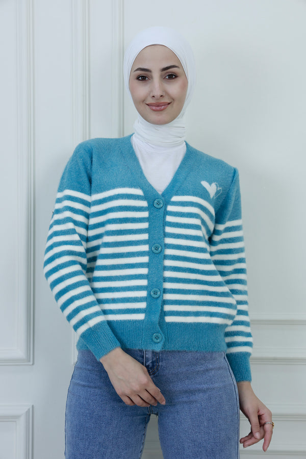 Women’s Striped Knit Cardigan – Heart Detail