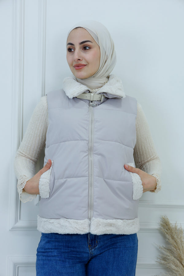 Women's Padded Vest with Fur Details