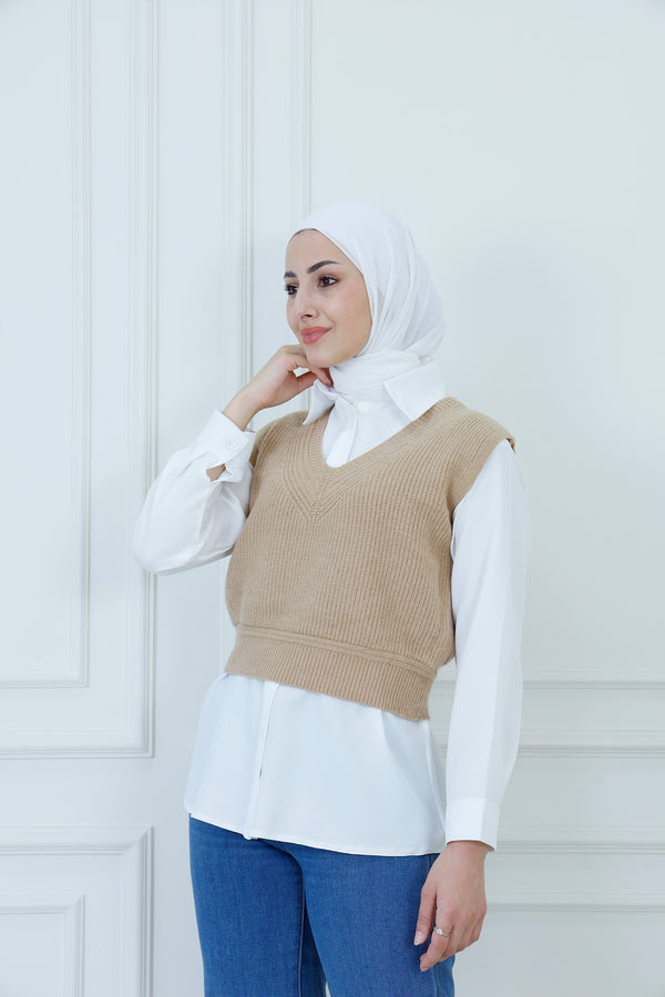 Classic V-Neck Cropped Knit Sweater Vest