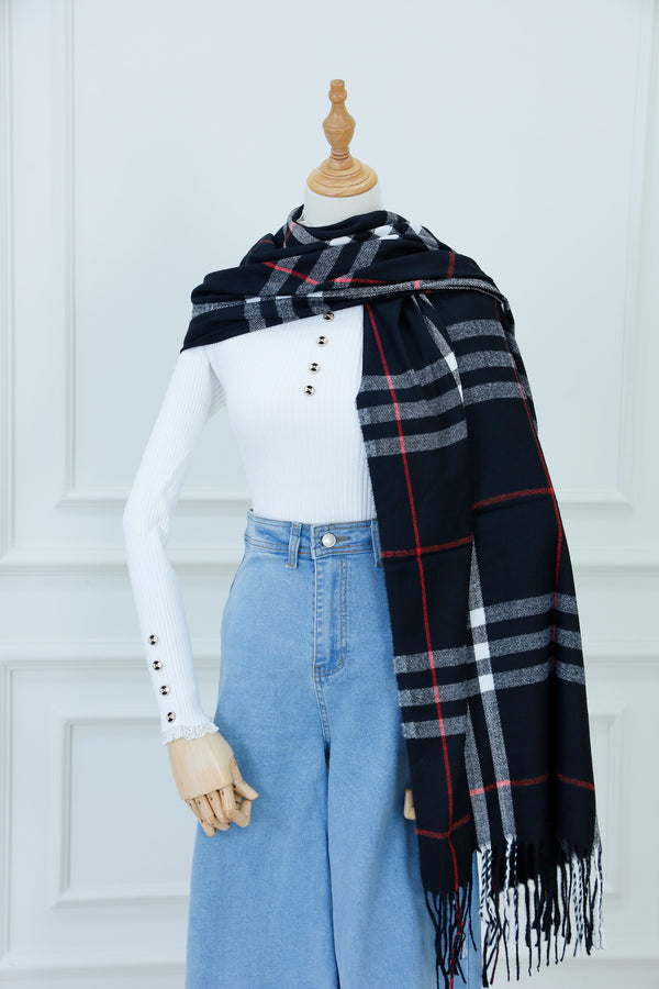 Plaid Knit Shoulder Scarf (12)