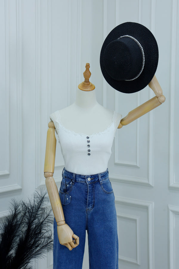 Lace Trim Ribbed Knit Undershirt