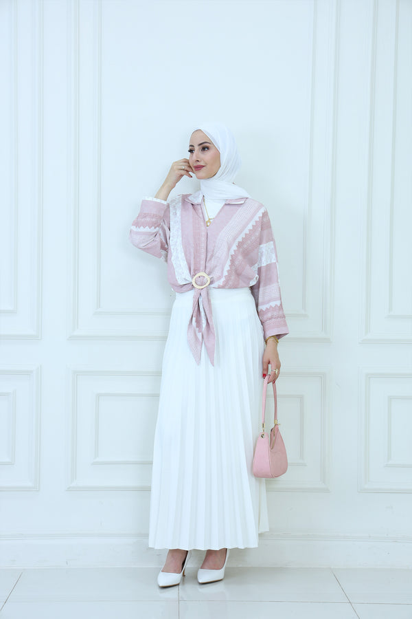 Patterned Tie-Front Blouse