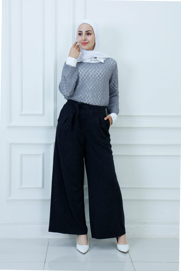 High-Waist Wide-Leg-Paperbag Trousers