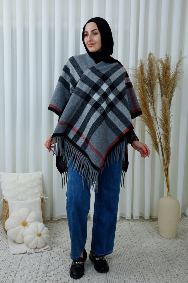 Checked Winter Scarf with Fringe Detail
