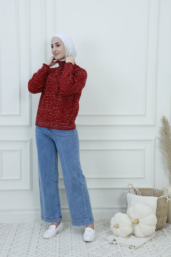 Women’s Speckled High-Neck Sweater – Textured Knit