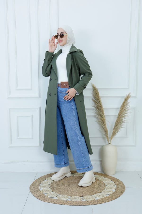 Classic Longline Trench Coat with Tie Belt