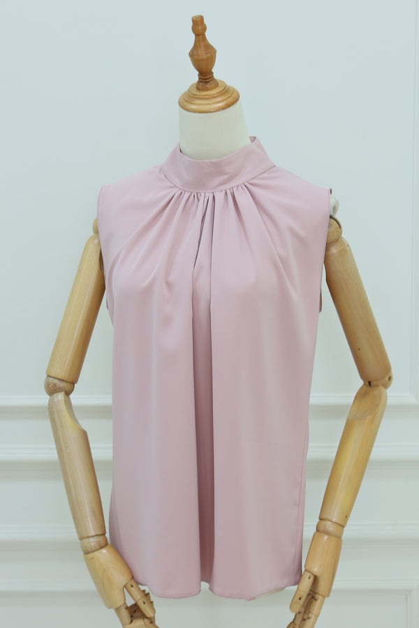 Women's High Neck Sleeveless Blouse with Back Zipper