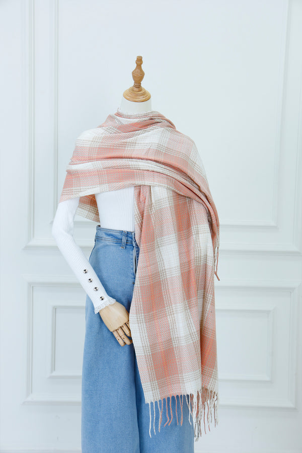 Plaid Knit Shoulder Scarf (5)
