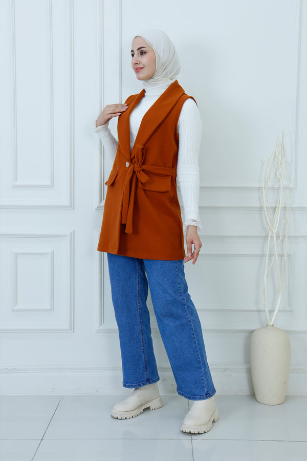 Tailored Broadcloth Lapel-Tie-Waist Vest