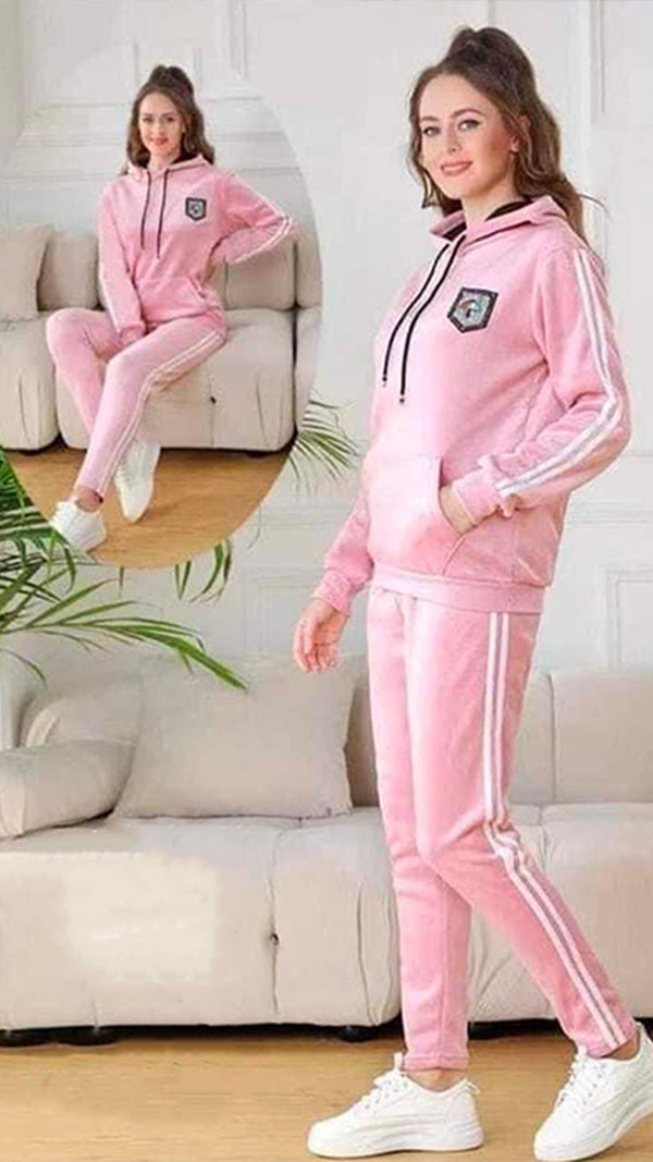 Sporty Stripe Hooded Sleepwear Ensemble