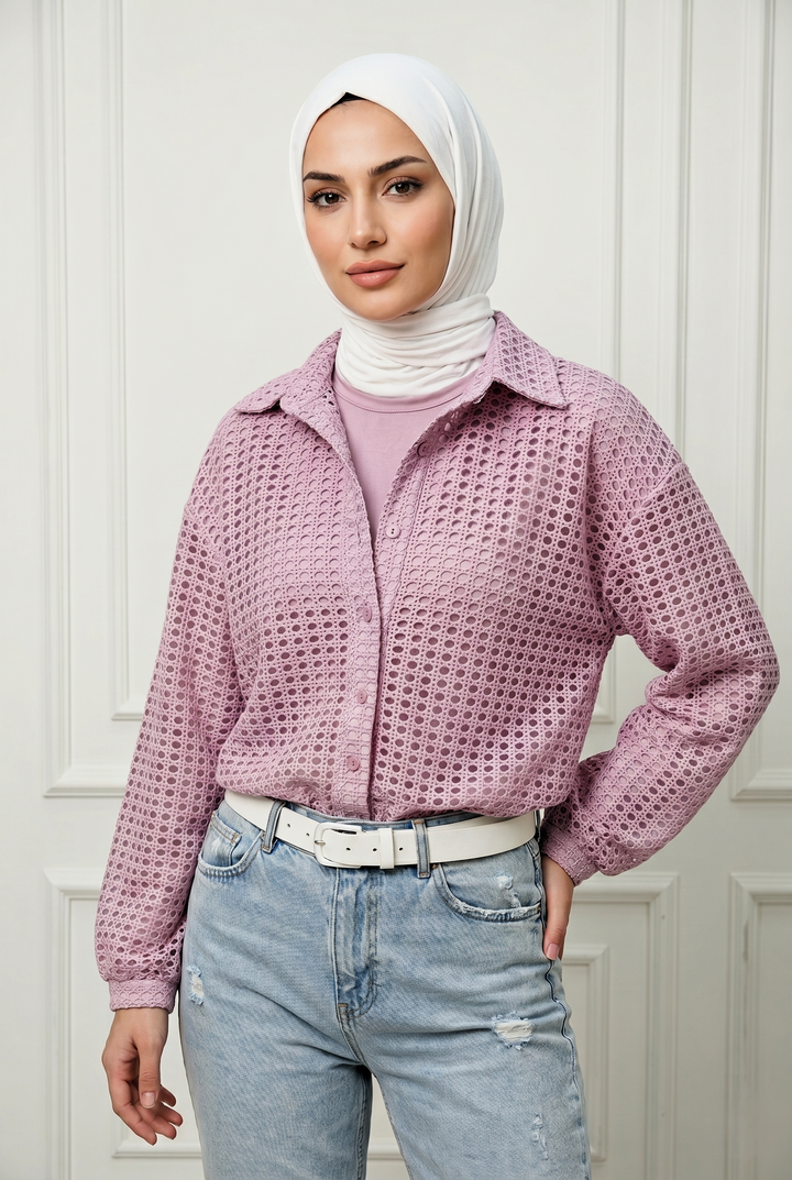 Premium Lace Crochet Shirt & Basic Blouse Twin Set | Modest 2
