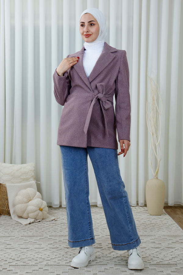 Broadcloth Belted Jacket with Tailored Lapel
