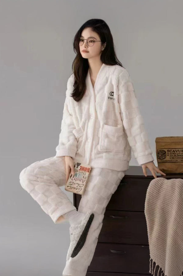 Cozy V-Neck Cardigan Pajama Set