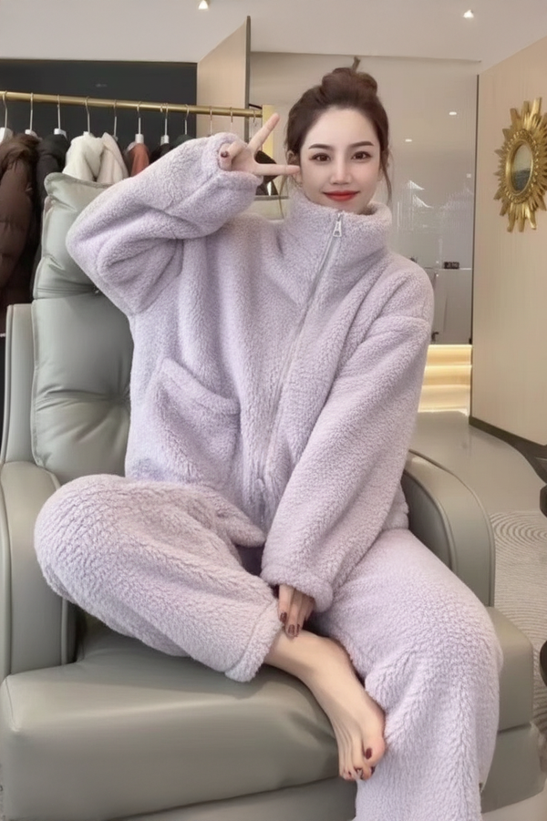 High-Neck Zip-Up Comfort Pajama Set