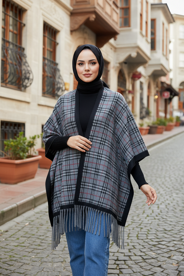 Plaid Knit Shoulder Scarf