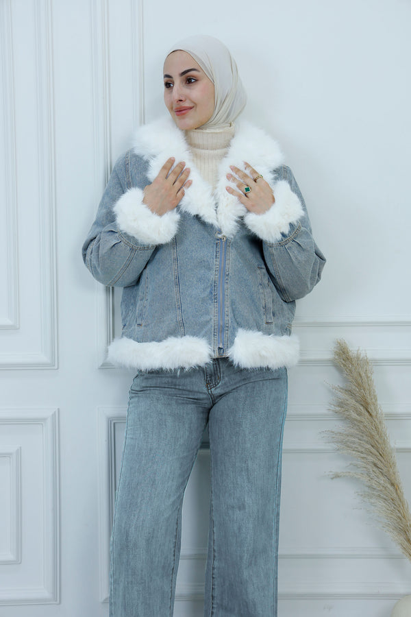Faux Fur Trim Denim Jacket