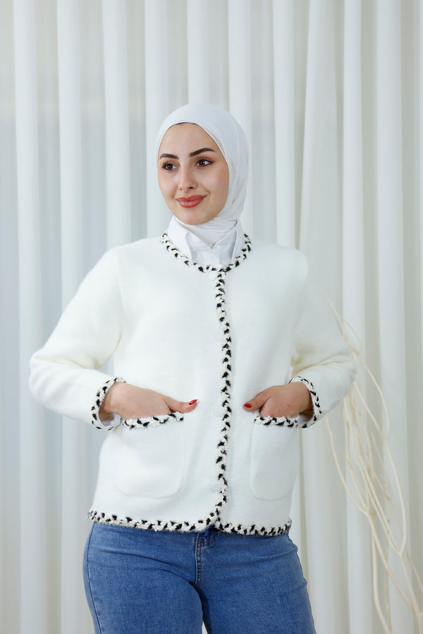 Textured Jacket with Braided Trim and Pockets