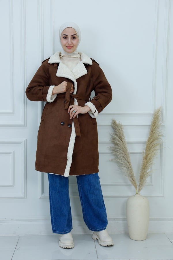Women's Shearling-Lined Coat with Belt