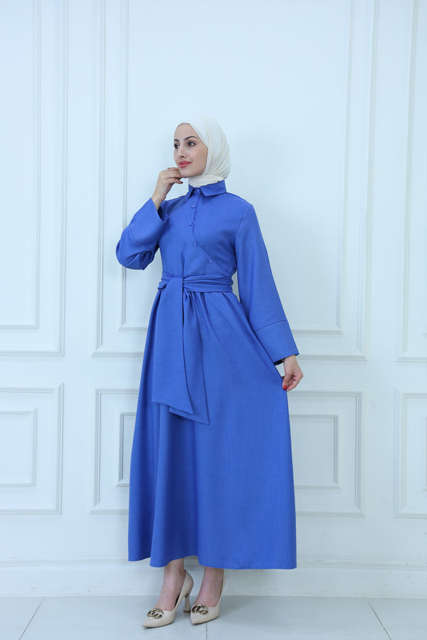 Elegant Belted Maxi Dress with Buttons