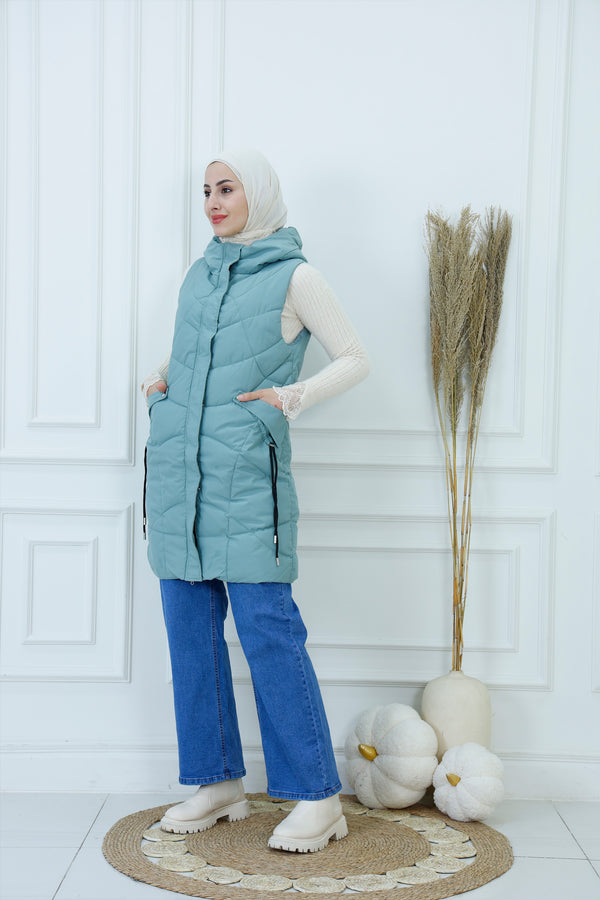 Long Hooded Puffer Vest
